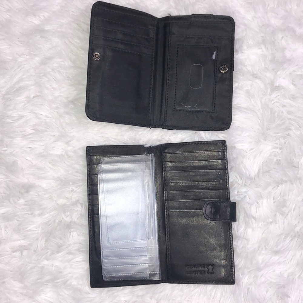 Two black wallets w/ card holders genuine leather